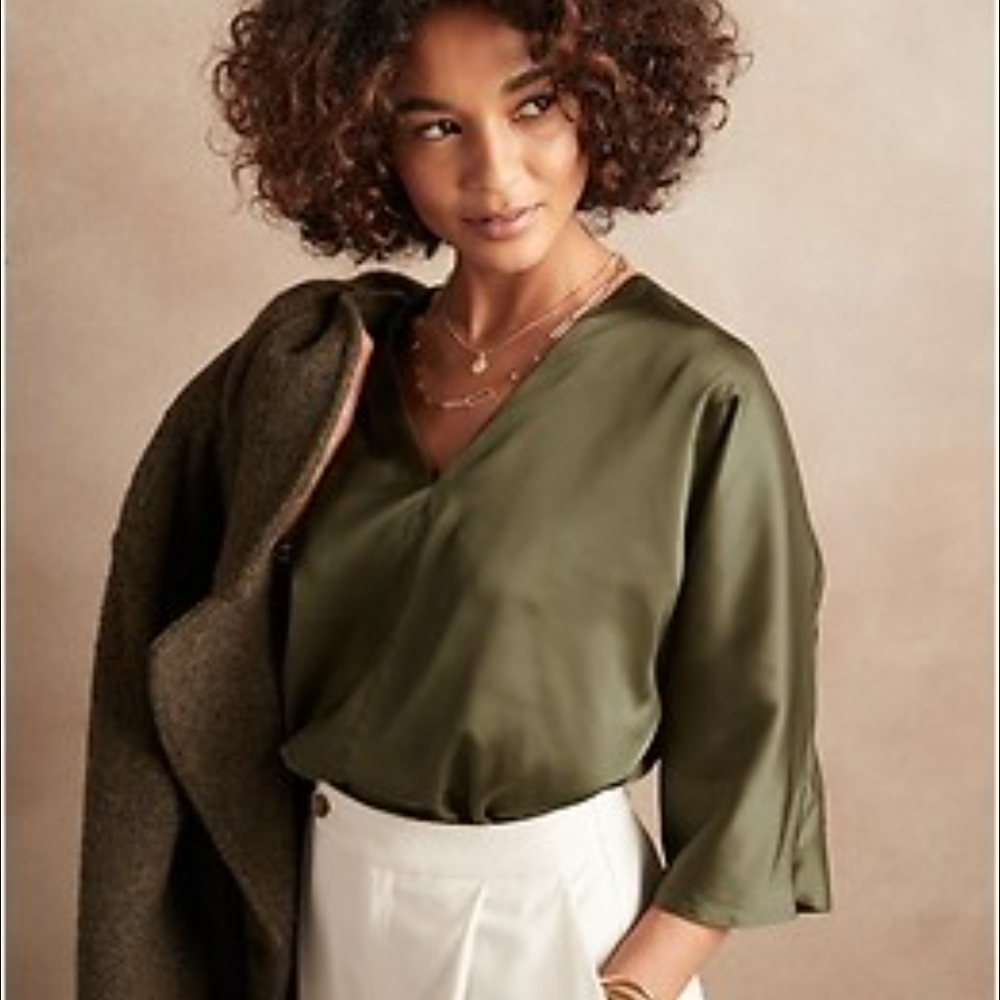 Banana Republic Green Dolman Sleeve Wrap Blouse